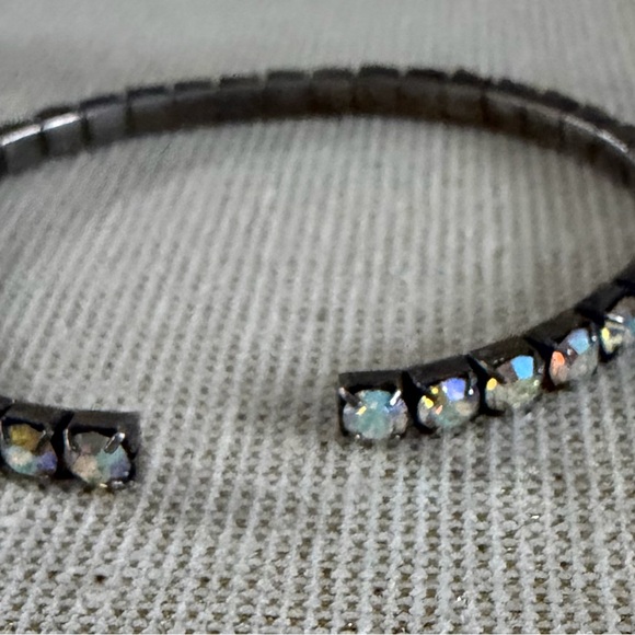 Three Crystal-Embellished Stretch Bangle Bracelet - Blue, Gray, Brown - Picture 8 of 10